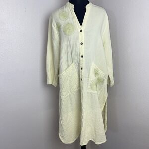 Marketplace Handwork of India Dress Women's Small Pale Yellow Kaftan Embroidered